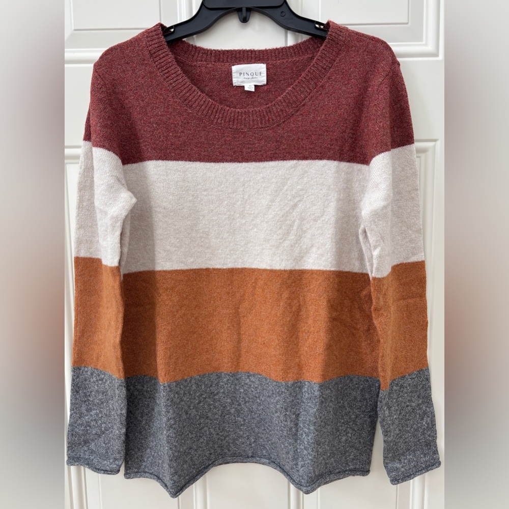 NWT Stitch Fix Pinque Crew Neck Sweater Women's XL Rust Stone Combo Colorblock